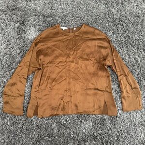 Vince Silk Long Sleeve Blouse in Brown, Size S